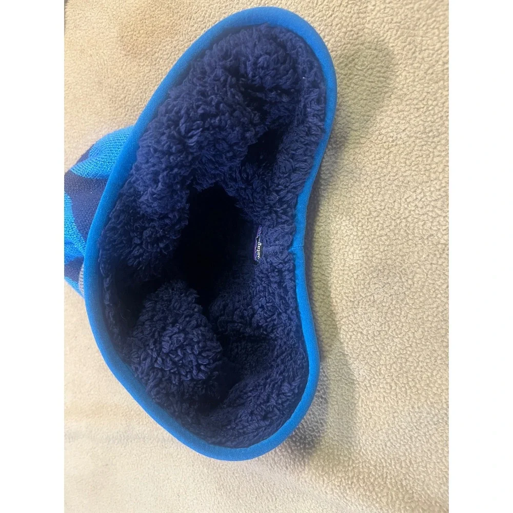 Patagonia‎ Kids Blue Geometric Knit Fleece Lined Earflap Beanie Hat
